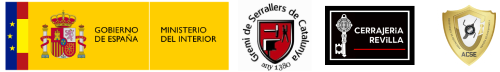 Logotipos del Ministerio del Interior, Gremi de Serrallers, Cerrajería Revilla y ACSE